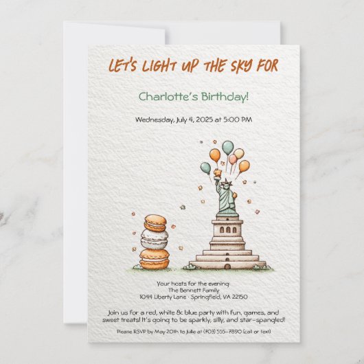 Verjaardagsuitnodiging 4 juli – Schattigee Vrijhei Kaart (Voorkant)