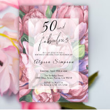 Verjaardagsuitnodiging 50 jaar met vintage bloemmo