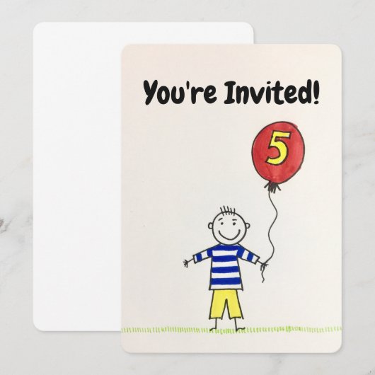 Verjaardagsuitnodiging - 5 jaar oude jongen met ba kaart (Voorkant / Achterkant)