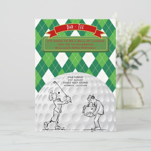Verjaardagsuitnodiging 60ste verjaardag retro golf kaart (Staand voorkant)
