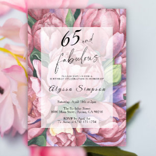 Verjaardagsuitnodiging 65 jaar met vintage bloemmo kaart