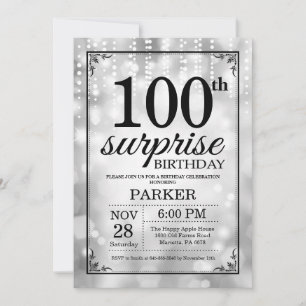 Verjaardagsuitnodiging 90 jaar zilver glittersurpr kaart