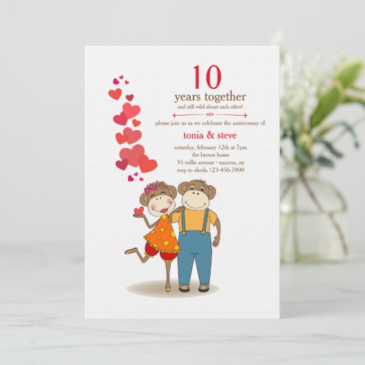 Verjaardagsuitnodiging Apen Verliefd Kaart (Staand voorkant)