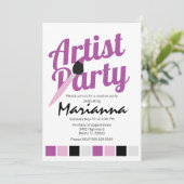 Verjaardagsuitnodiging Artist Party Palette Paars Kaart (Staand voorkant)