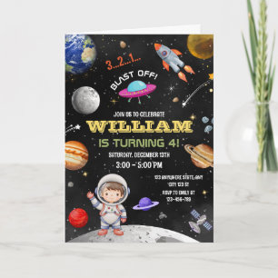 Verjaardagsuitnodiging astronaut buitenruimte melk