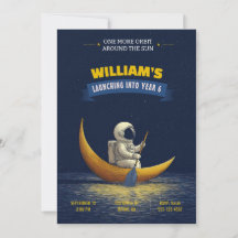 Verjaardagsuitnodiging astronaut maan ruimte