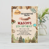 Verjaardagsuitnodiging avontuur ontdekkingsreizige kaart (Staand voorkant)
