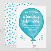 verjaardagsuitnodiging | Blauwe aquarelballon Kaart (Voorkant / Achterkant)