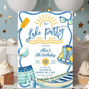 Verjaardagsuitnodiging Blue Boy Lake-feest Kaart