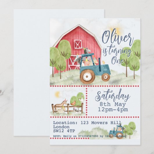 🎉 Verjaardagsuitnodiging Boerderijdieren 🎉 Kaart (Voorkant / Achterkant)