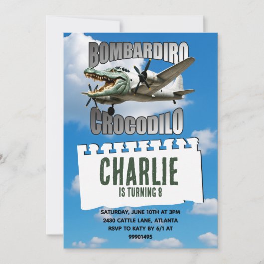 Verjaardagsuitnodiging Bombardiro Crocodilo Kaart (Voorkant)