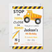 Verjaardagsuitnodiging bouw dump truck kaart (Voorkant)