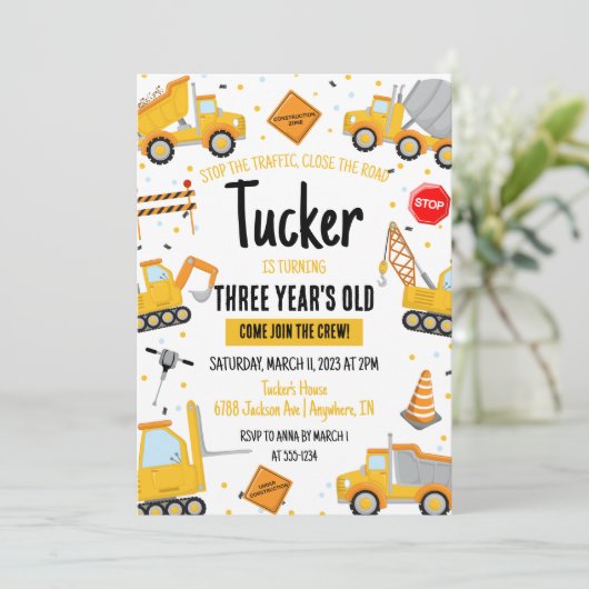 Verjaardagsuitnodiging bouw kaart (Staand voorkant)