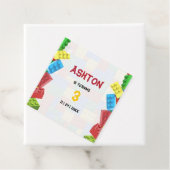 Verjaardagsuitnodiging bouwstenen jongen bedankjes labels (In situ)