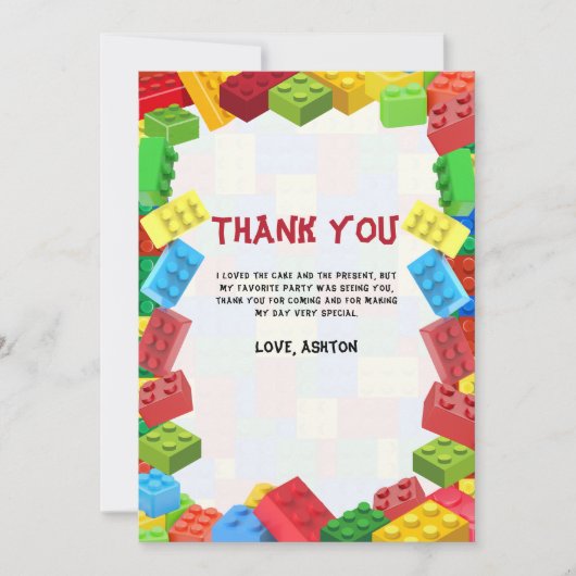 Verjaardagsuitnodiging bouwstenen jongen bedankkaart (Voorkant)