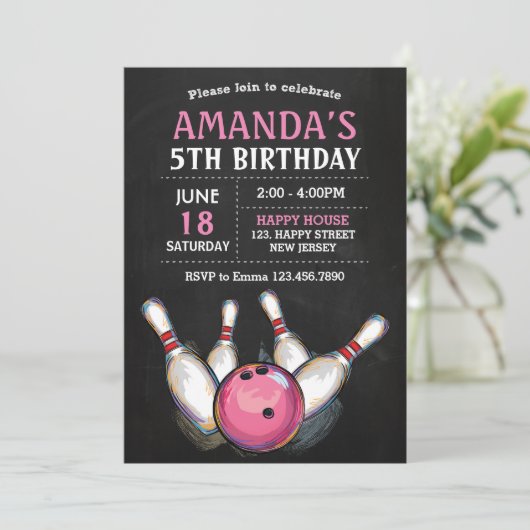 Verjaardagsuitnodiging Bowling Kaart (Staand voorkant)