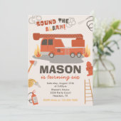 Verjaardagsuitnodiging brandweerwagen | Brandverja Kaart (Staand voorkant)