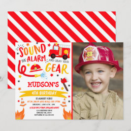 Verjaardagsuitnodiging brandweerwagen brandweerman kaart