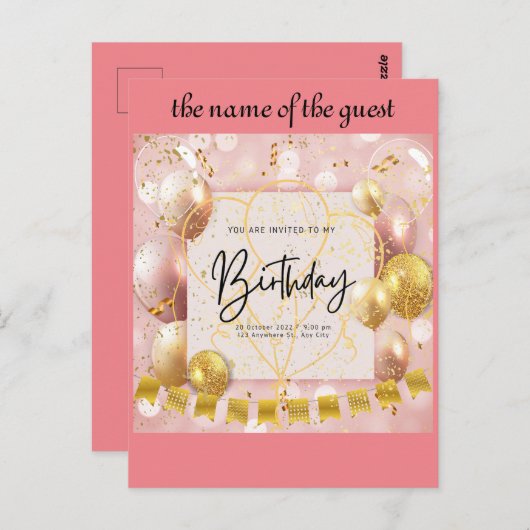 verjaardagsuitnodiging briefkaart (Voorkant / Achterkant)