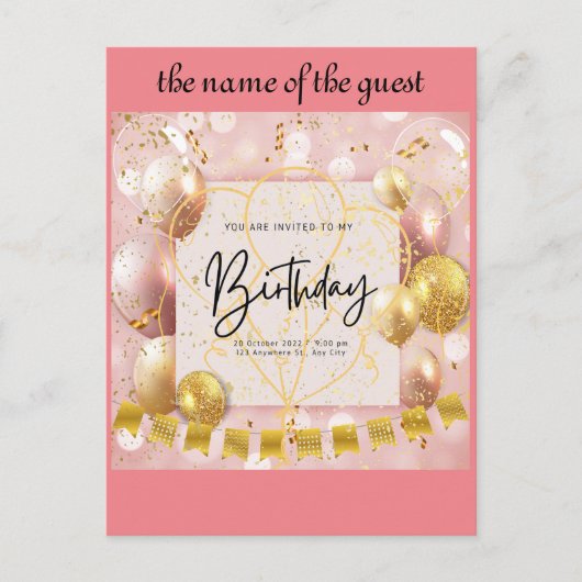 verjaardagsuitnodiging briefkaart (Voorkant)