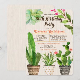 VERJAARDAGSUITNODIGING Cactus Succulent ELKE LEEFT Kaart