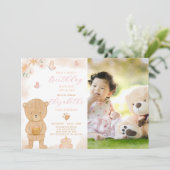 Verjaardagsuitnodiging Cake Teddy Met foto Kaart (Staand voorkant)