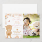 Verjaardagsuitnodiging Cake Teddy Met foto Kaart (Voorkant / Achterkant)
