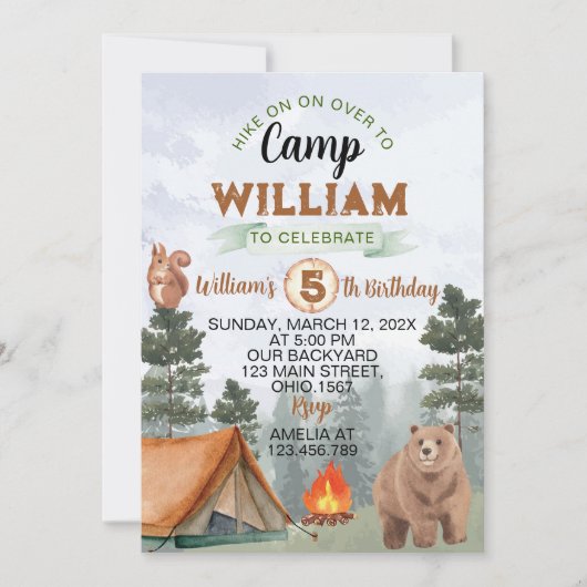 Verjaardagsuitnodiging Camping Woodland Kaart (Voorkant)