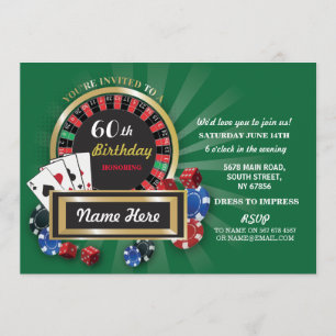 Verjaardagsuitnodiging Casino Night Las Vegas Roul Kaart
