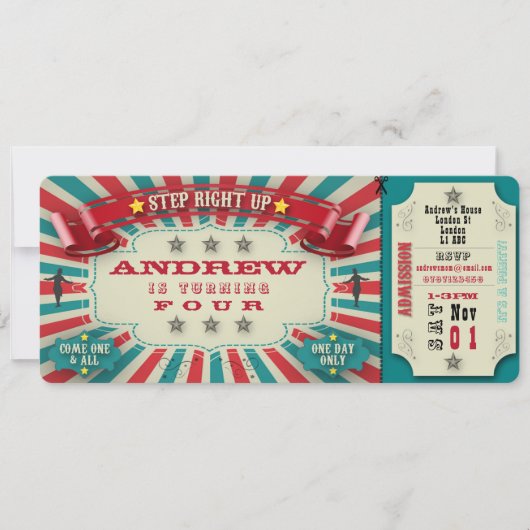 Verjaardagsuitnodiging Circus Ticket - personalise Kaart (Voorkant)