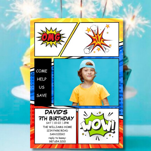 Verjaardagsuitnodiging Comic Book Style Pop Art Kaart
