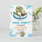 Verjaardagsuitnodiging Crocodile Pool Party Kaart (Staand voorkant)