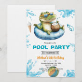 Verjaardagsuitnodiging Crocodile Pool Party Kaart (Voorkant / Achterkant)