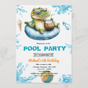 Verjaardagsuitnodiging Crocodile Pool Party Kaart