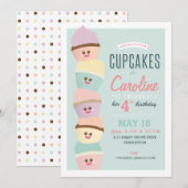 Verjaardagsuitnodiging // Cupcake-feestje Kaart (Voorkant / Achterkant)