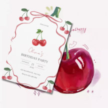 Verjaardagsuitnodiging Cute Cherry Thema