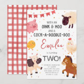 Verjaardagsuitnodiging Cute Farm Animals Kaart (Voorkant / Achterkant)