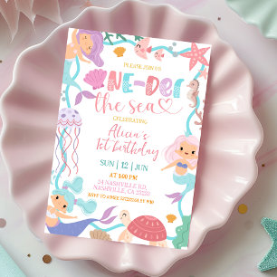Verjaardagsuitnodiging Cute Memaid Oneder the Sea Kaart