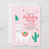 Verjaardagsuitnodiging Cute Party Llama Kaart (Voorkant)