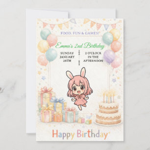 Verjaardagsuitnodiging Cute Pastel Bunny Kaart