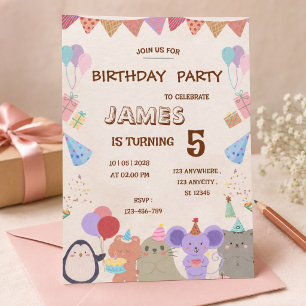 Verjaardagsuitnodiging Cute Pastel Dieren Kids Fee Kaart