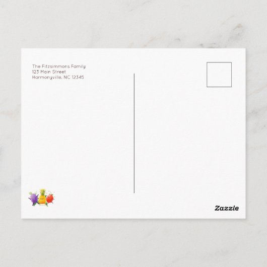 Verjaardagsuitnodiging Dansend Fruit Briefkaart (Achterkant)