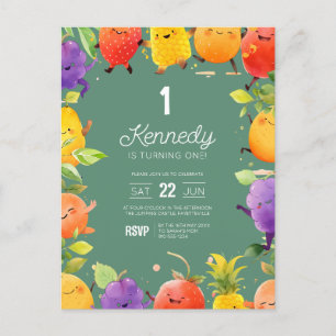 Verjaardagsuitnodiging Dansend Fruit Briefkaart