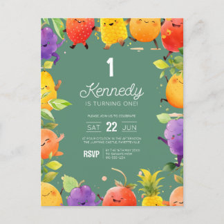 Verjaardagsuitnodiging Dansend Fruit Briefkaart