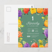 Verjaardagsuitnodiging Dansend Fruit Briefkaart (Voorkant / Achterkant)