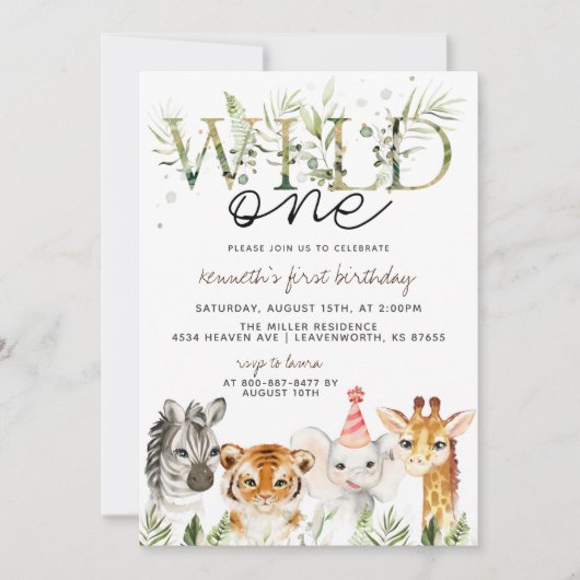 Verjaardagsuitnodiging dierentuin Wild One Kaart (Voorkant)