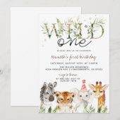 Verjaardagsuitnodiging dierentuin Wild One Kaart (Voorkant / Achterkant)