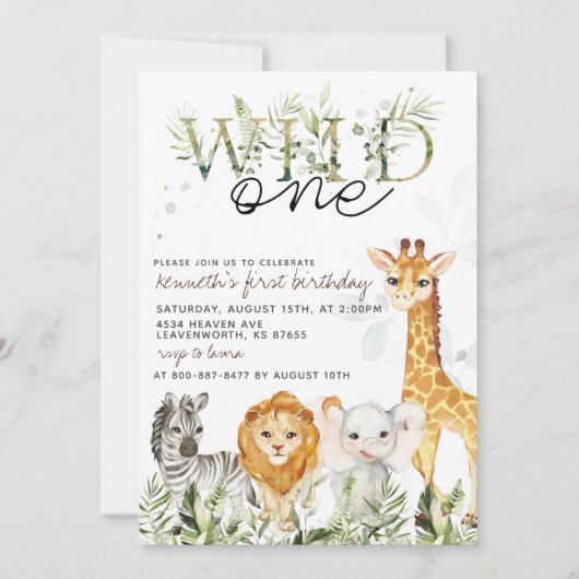 Verjaardagsuitnodiging dierentuin Wild One Kaart (Voorkant)