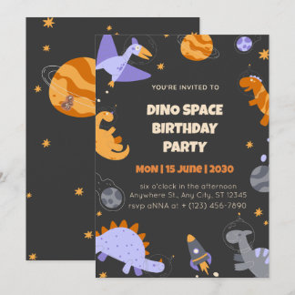 Verjaardagsuitnodiging Dino Space voor Jongens Bew Kaart