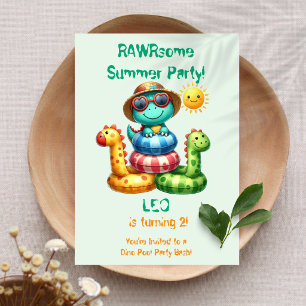 Verjaardagsuitnodiging Dinosaur Pool Party RAWRs Kaart